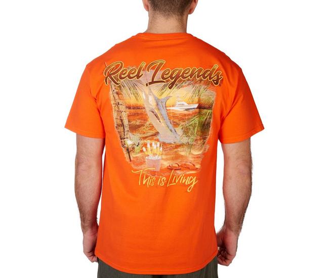 Reel Legends Mens This Is Living Short Sleeve T-Shirt - Orange - Large