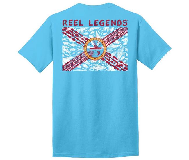 Reel Legends Mens T-Shirt Size M Light Blue Florida Flag with Marlin Long  Sleeve