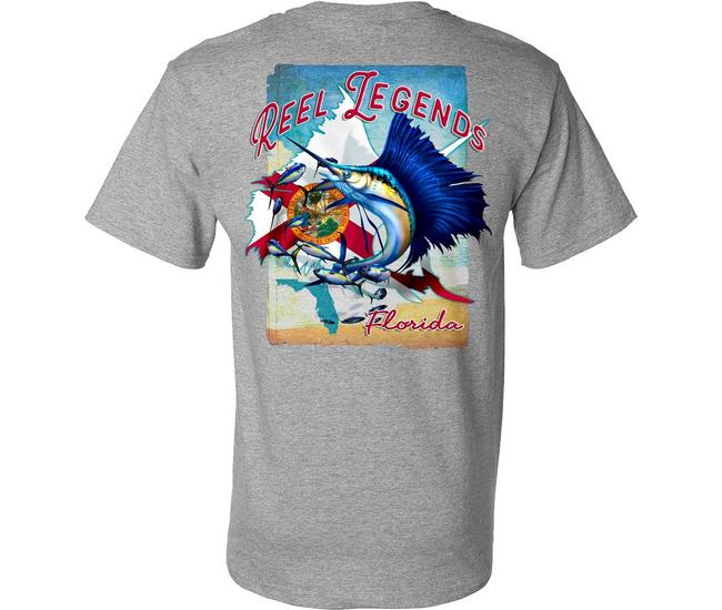 Reel Legends Shirt Men's Large Gray American Flag Fishing Short Sleeve  Fishing