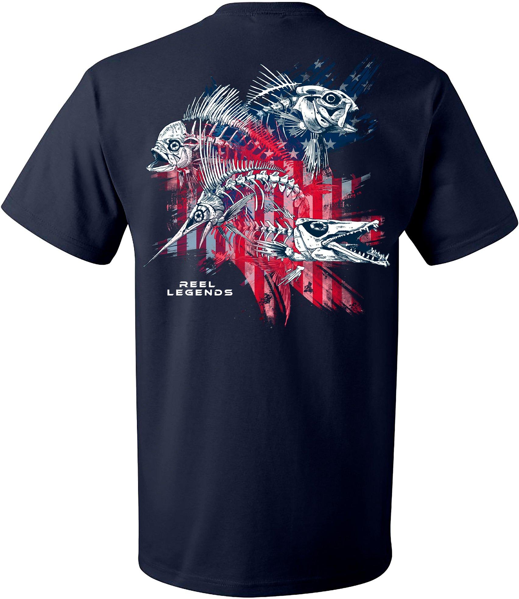 Reel Legends Shirt Men's Large Gray American Flag Fishing Short Sleeve  Fishing