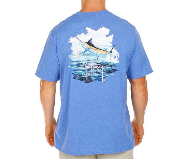 Guy Harvey Mens Swordfish Solid Long Sleeve T-Shirt - Blue - Large