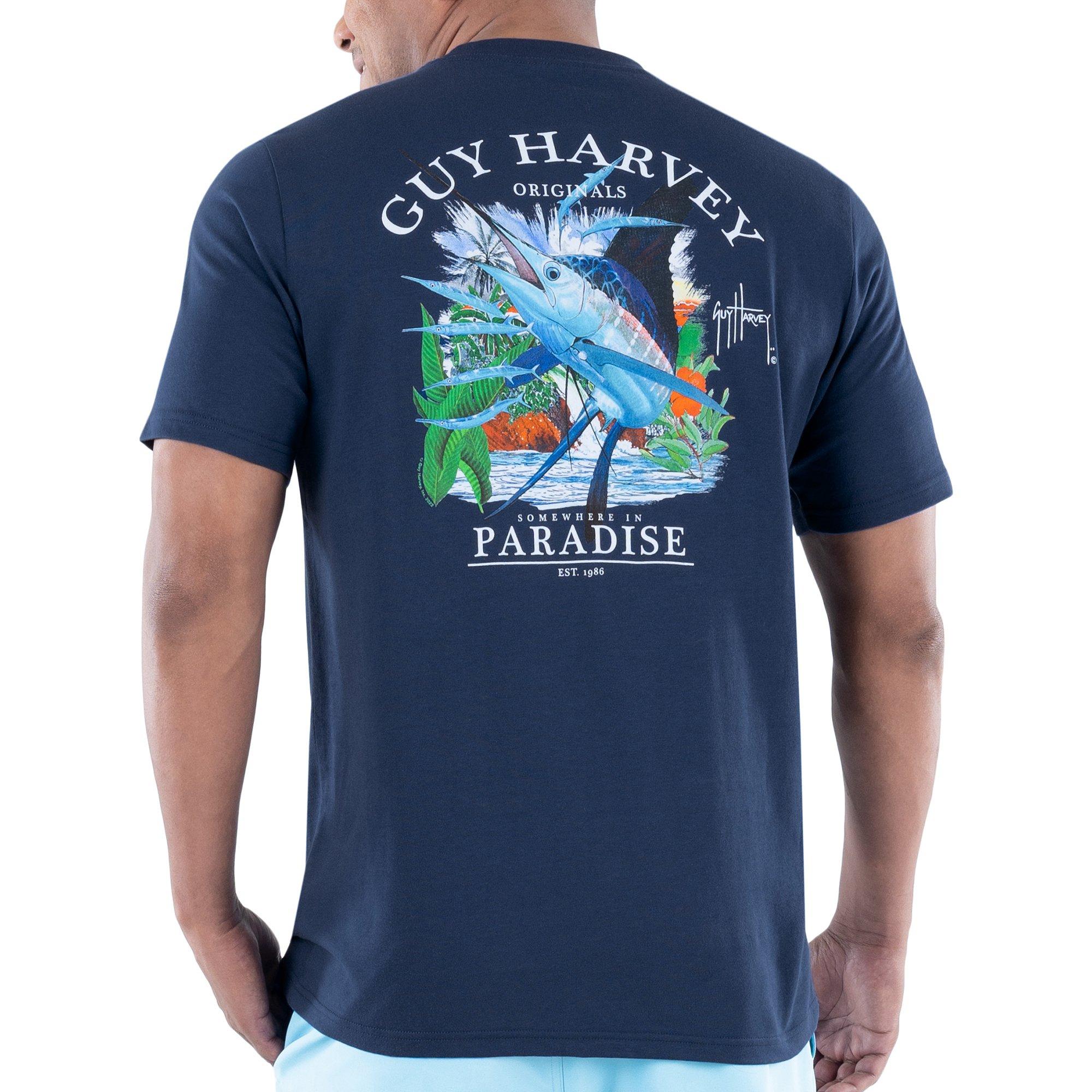 Guy Harvey Mako Shark Short-Sleeve Pocket T-Shirt for Men - White - S