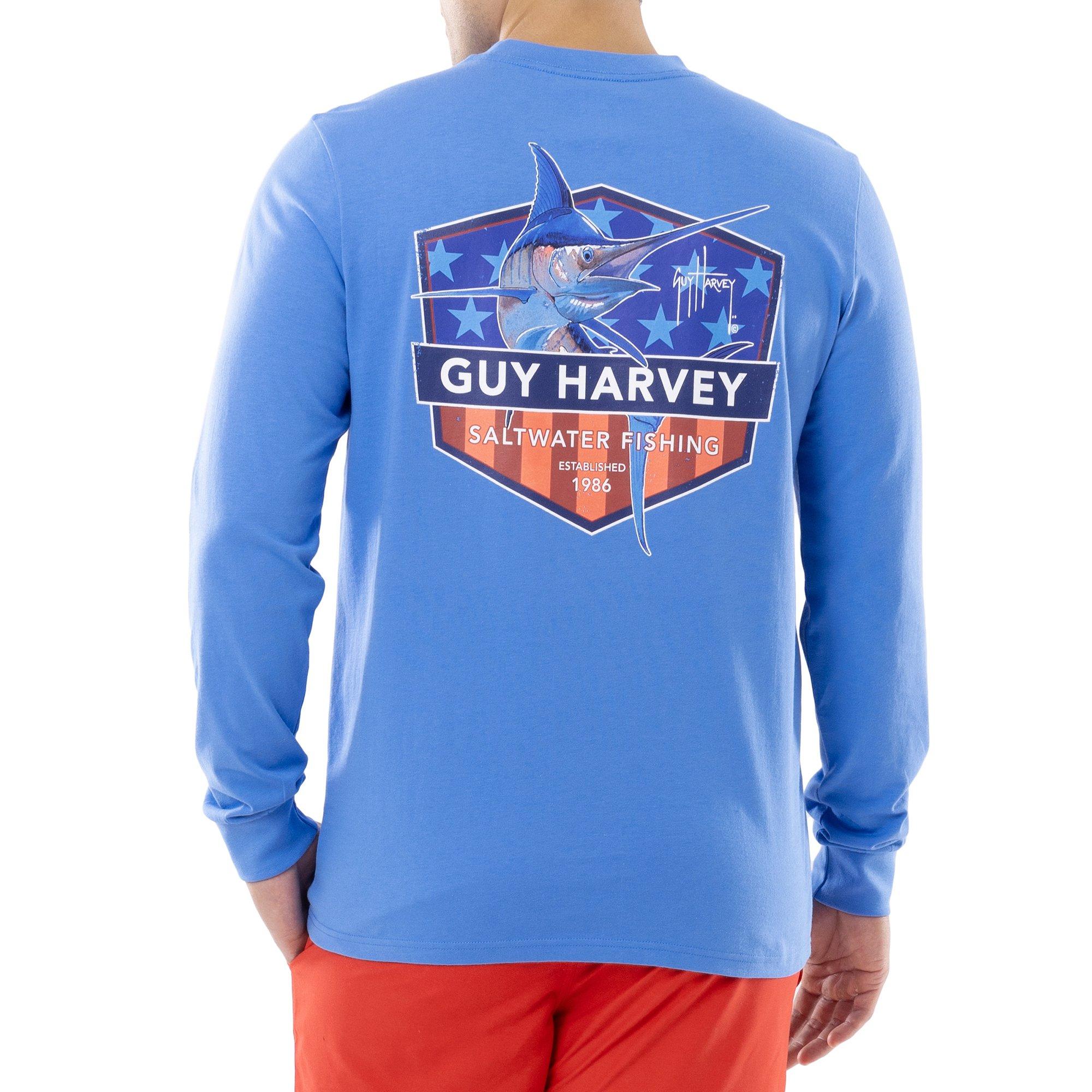 Guy Harvey Mens Americana Marlin Fish Long Sleeve