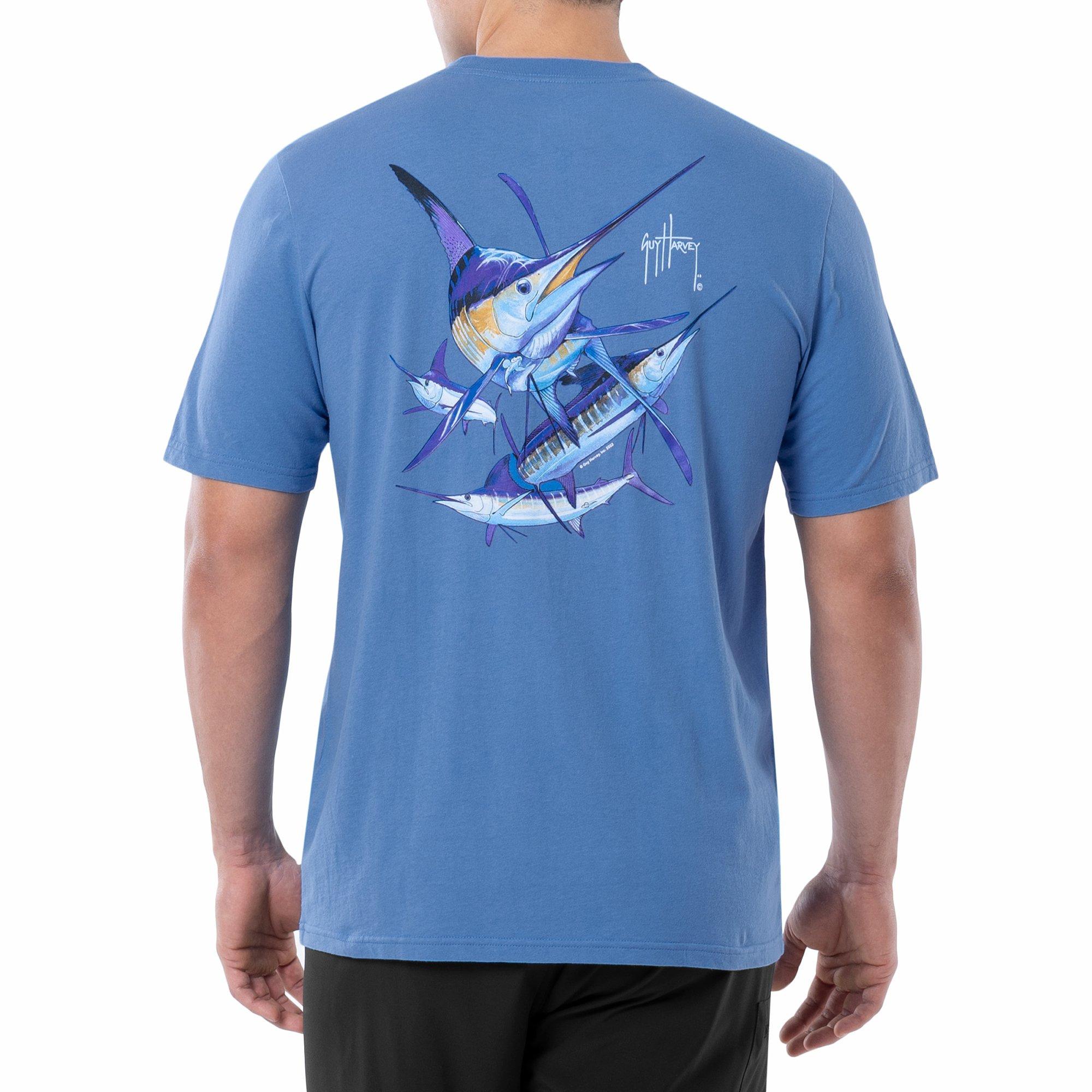 Guy Harvey Men's Southbound Sails Short Sleeve Pocket Graphic T-Shirt, Blue, Large, Cotton