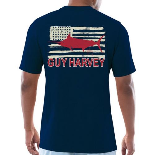 Guy Harvey Mens American Flag Pocket Short Sleeve