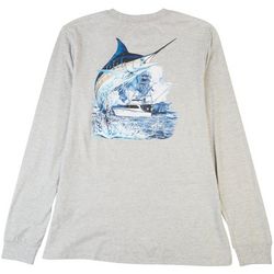 Guy Harvey Mens Marlin Boat Heathered Long Sleeve T-Shirt