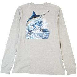 Mens Marlin Boat Heathered Long Sleeve T-Shirt