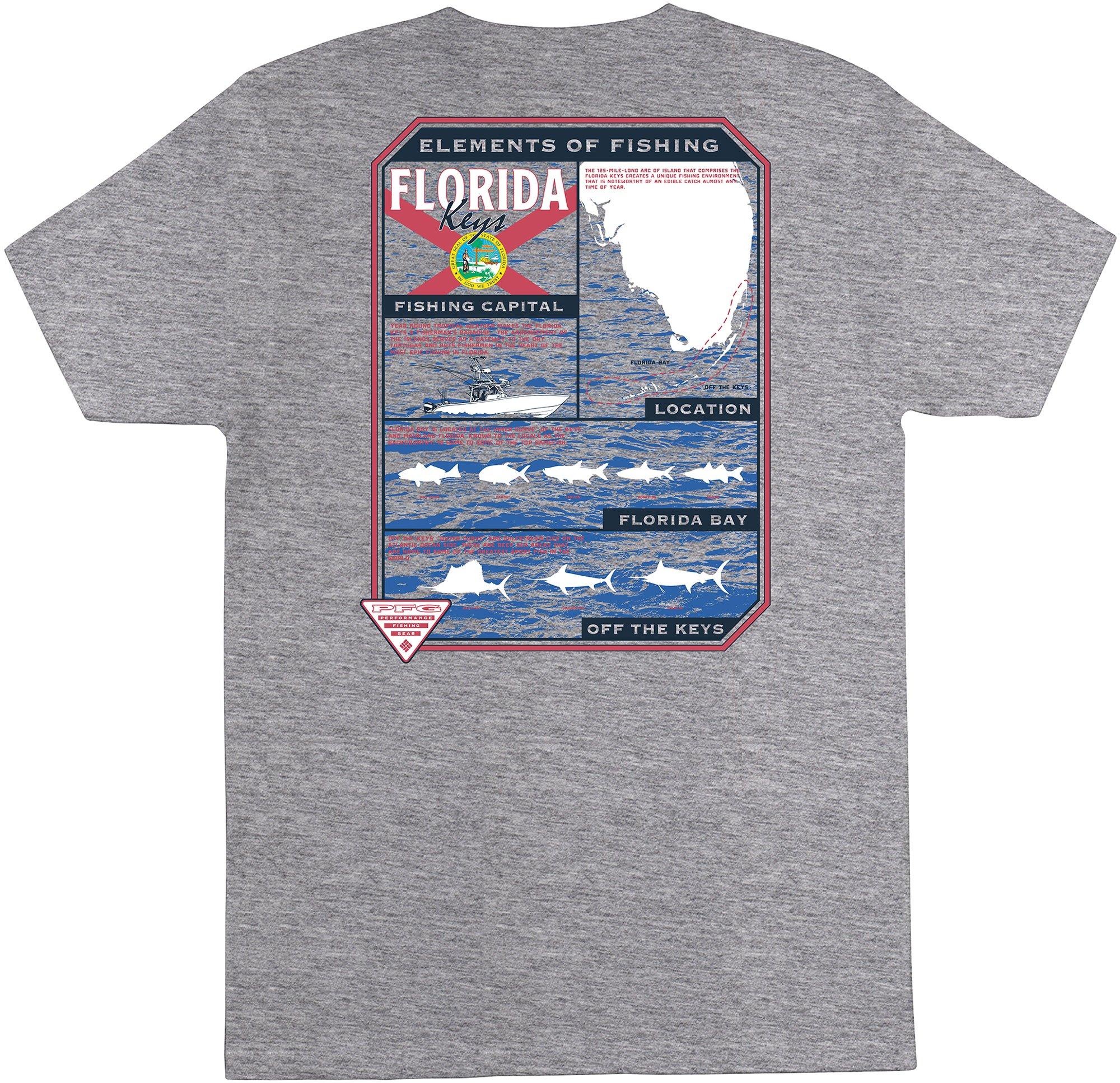 Columbia Mens PFG Florida Elements Short Sleeve T-Shirt - Grey/Red/White - Large