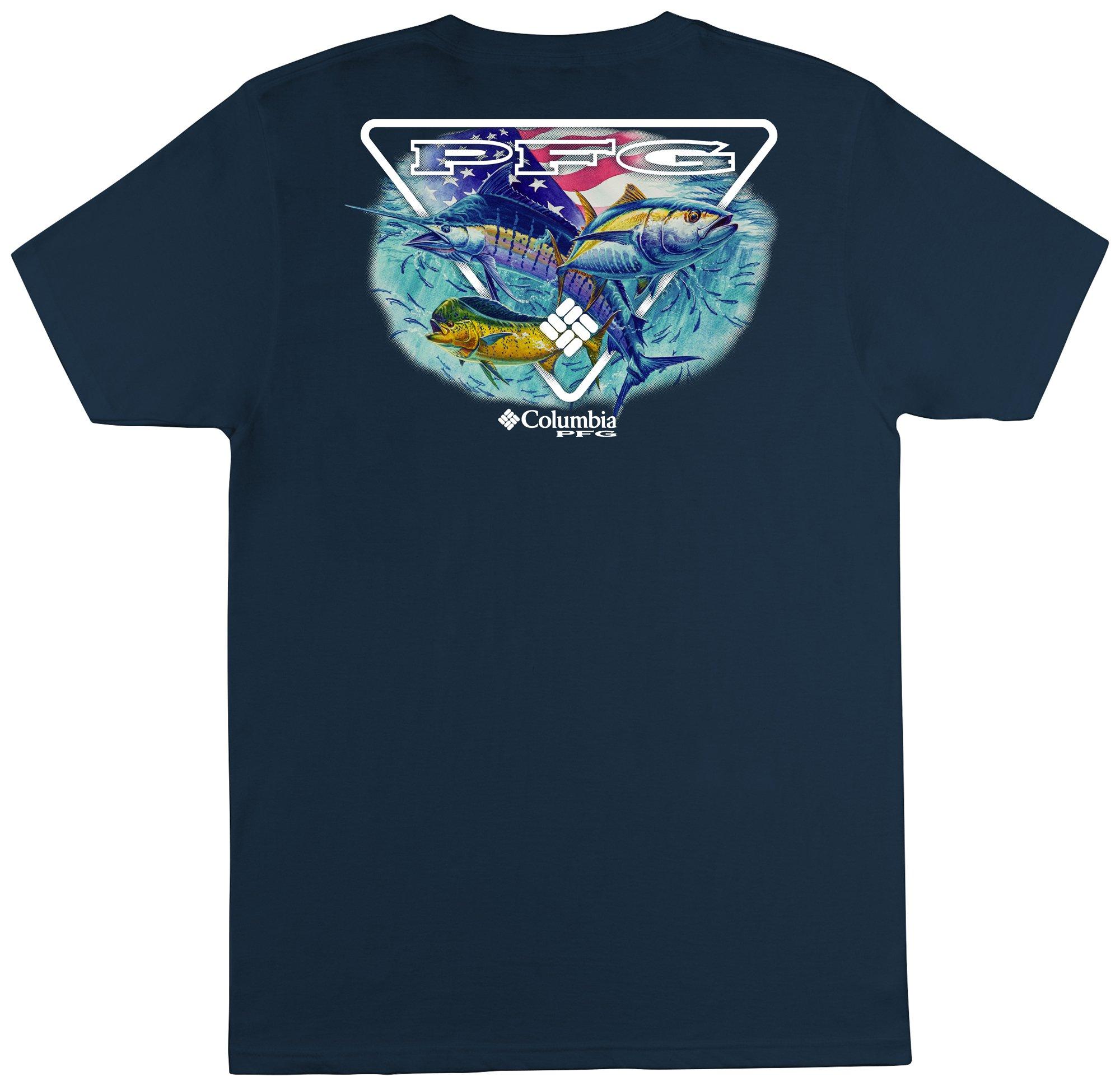 Columbia Mens PFG Luther Solid Graphic T-Shirt Blue Medium