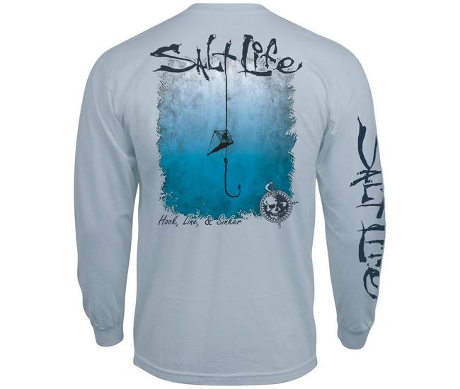 Reel Life Mens T-Shirt 2XL Gray Fishing 100% Polyester Long Sleeve