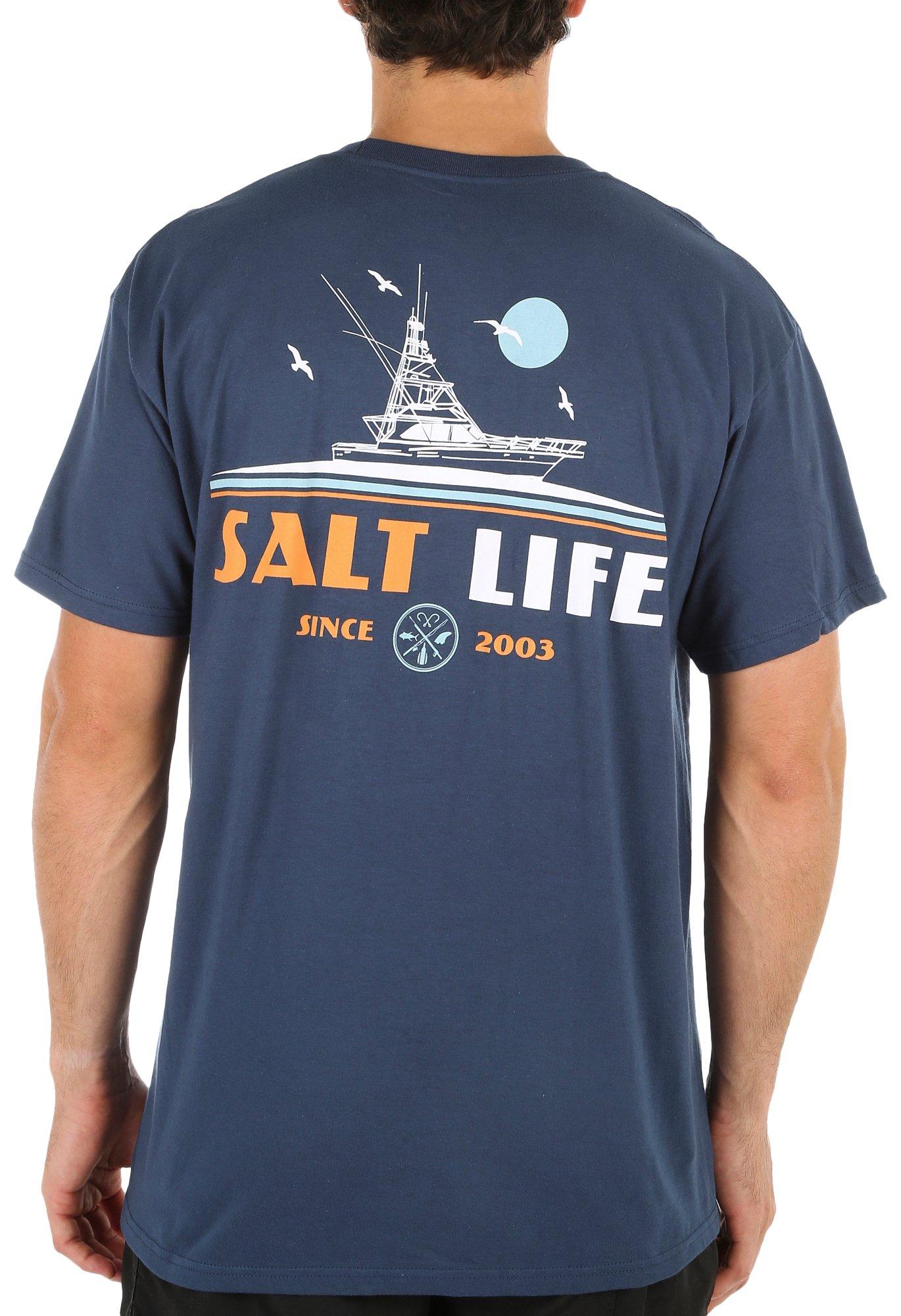 Salt Life Mens Aqua Flags Fishing Boat Short Sleeve T-Shirt