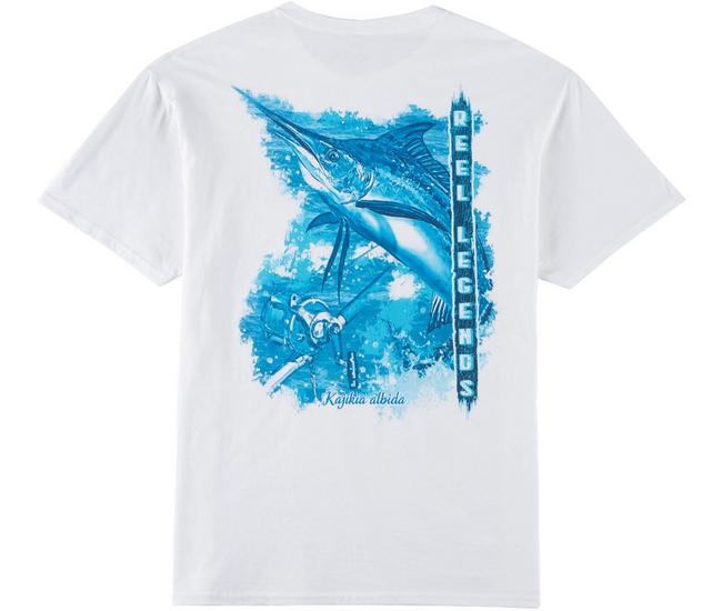 Reel Legends Mens Marlin Short Sleeve T-Shirt - White/Blue - X-Large
