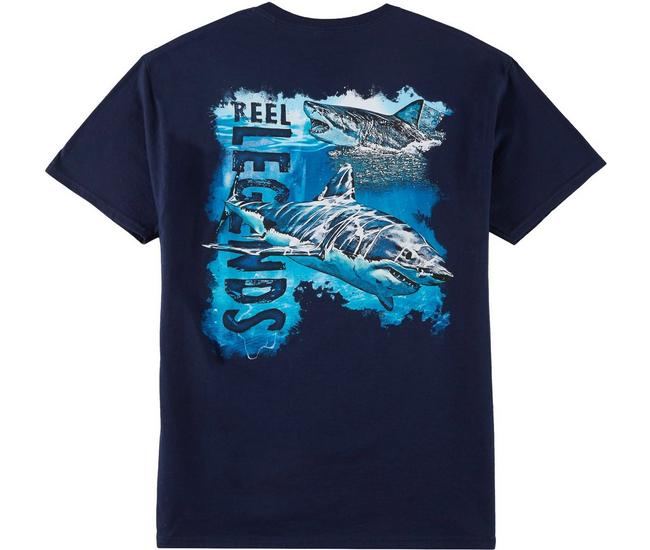 Reel Legends Mens Great White Shallow T-Shirt - Blue/White - Large