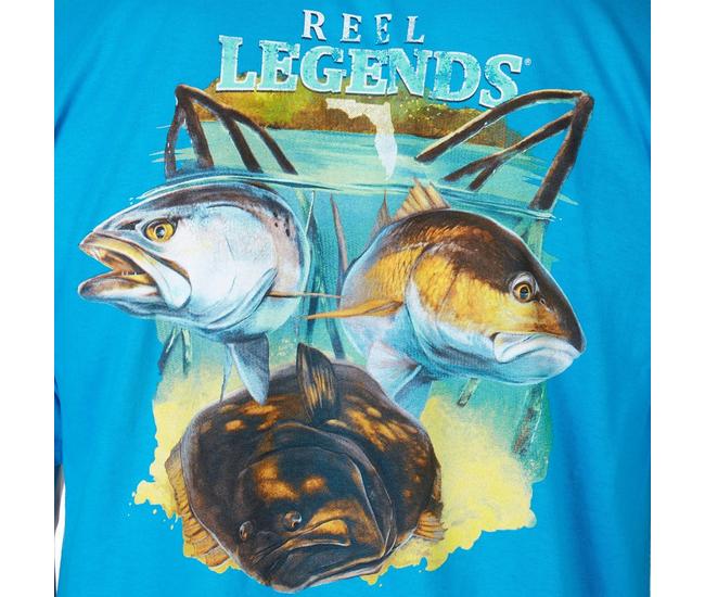 Reel Legends Mens 3 Fish Inshore Slam Short Sleeve T-Shirt - Blue - Medium