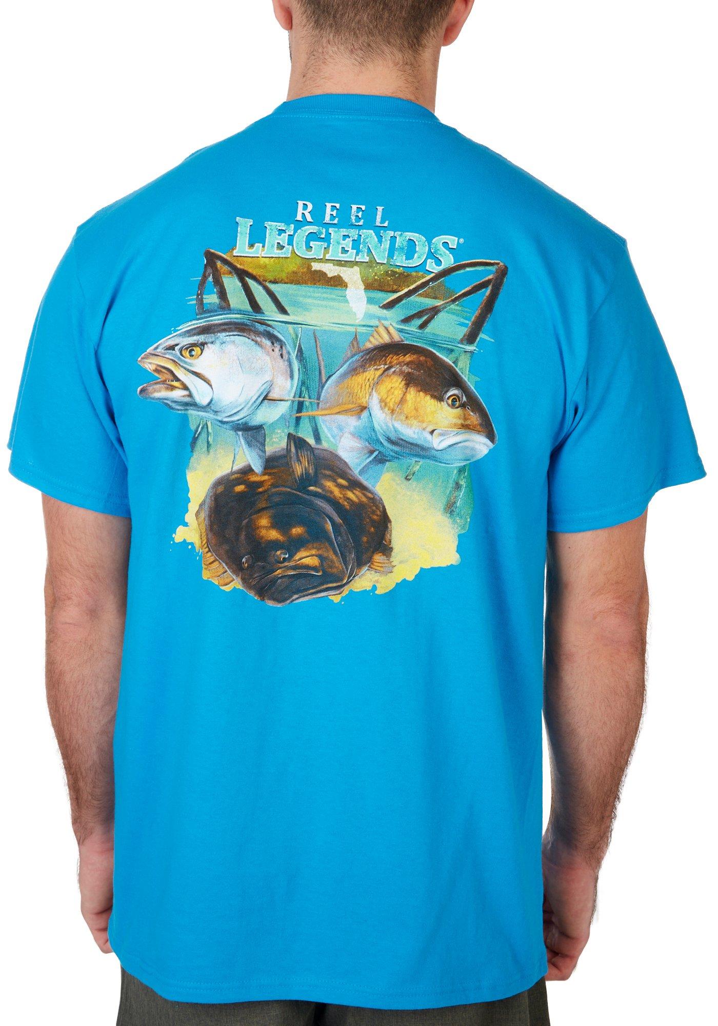 Reel Legends Mens 3 Fish Inshore Slam Short Sleeve T-Shirt - Blue - Medium