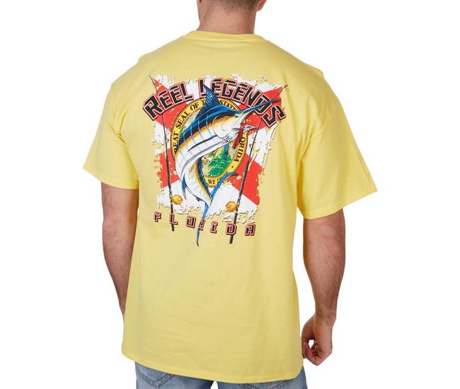 Reel Legends Mens Torn Florida Marlin Short Sleeve T-Shirt - Yellow - Large