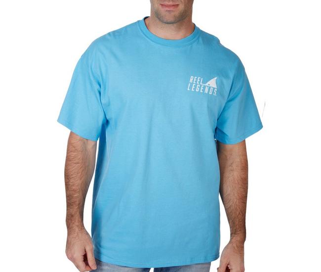 Reel Legends Mens Florida Map Red Fish Short Sleeve T-Shirt - Light Blue - Large