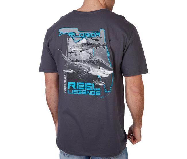 Reel Legends Mens Tiger Shark Short Sleeve T-Shirt - Charcoal - XX-Large