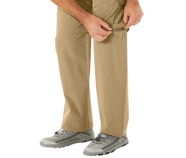 Reel Legends Mens Mackerel Heathered Convertible Pants Beige X-Large 30L