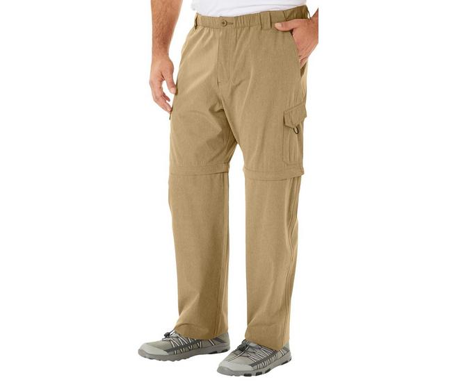 Reel Legends Mens Mackerel Heathered Convertible Pants - Beige - Large