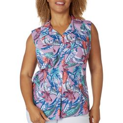 Reel Legends Petite Sleeveless Tropical Vibes Woven Shirt