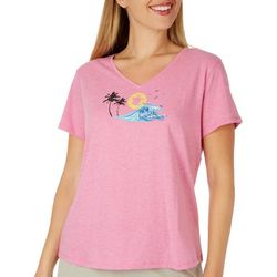 Reel Legends Petite Sunset Turtle V Neck T-Shirt