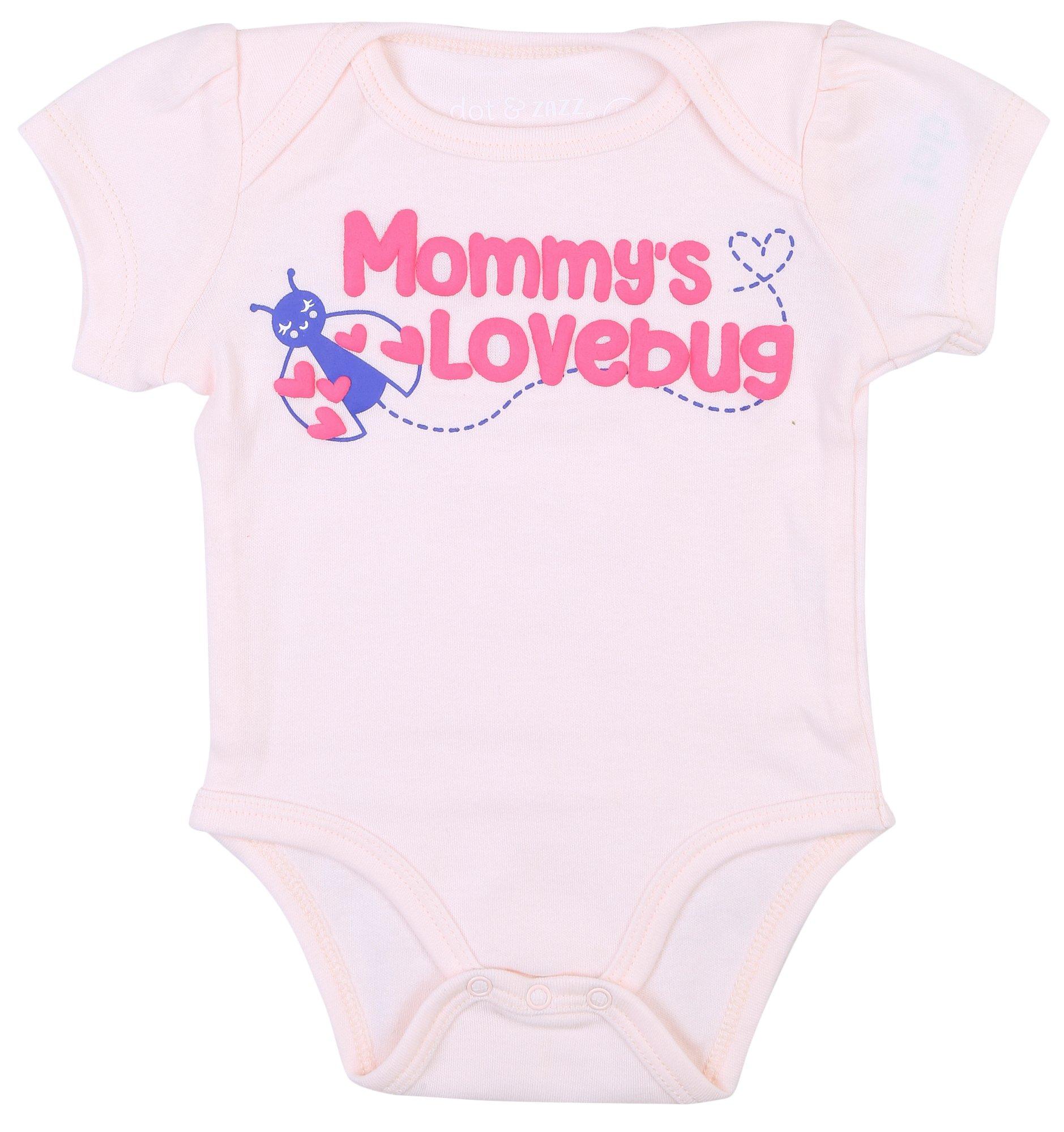 DOT & ZAZZ Baby Girls Mommys Lovebug Short Sleeve Creeper