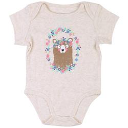 Baby Girls Floral Bear Short Sleeve Creeper
