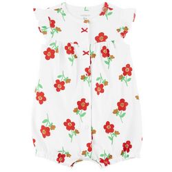 Carters Baby Girls Red Floral Print Snap-up Romper