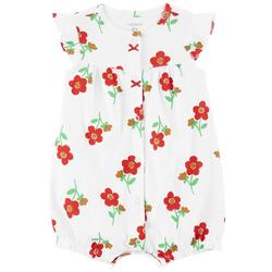 Baby Girls Red Floral Print Snap-up Romper