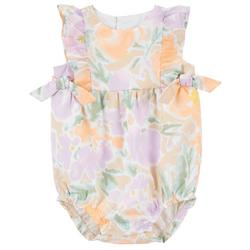 Baby Girls Floral Print Bubble  Romper