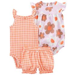 Baby Girls 3-pc. Orange Floral Shorts & Romper Set