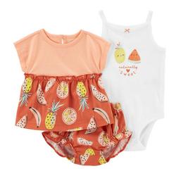 Baby Girls 3-pc. Fruit Dress Bubble Short Set