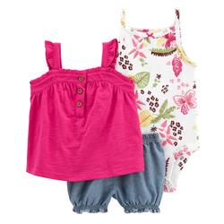 Baby Girls 3 pc. Tropical Bodysuit Top Short Set