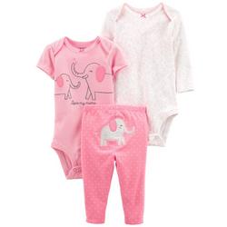 Baby Girls 3-pc. Love My Mama Elephant Bodysuit Set