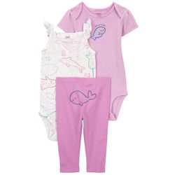 Carters Baby Girls 3 Pc. Short Sleeve Bodysuit and Pants Set
