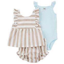 Baby Girls 3 pc. Bodysuit Stripe Top Short Set