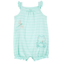 Carters Baby Girls Striped Frog Cotton Romper