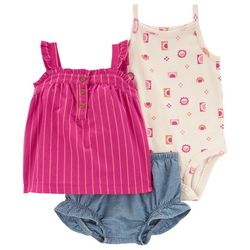 Carters Baby Girls 3 pc. Striped Bodysuit Top Short Set