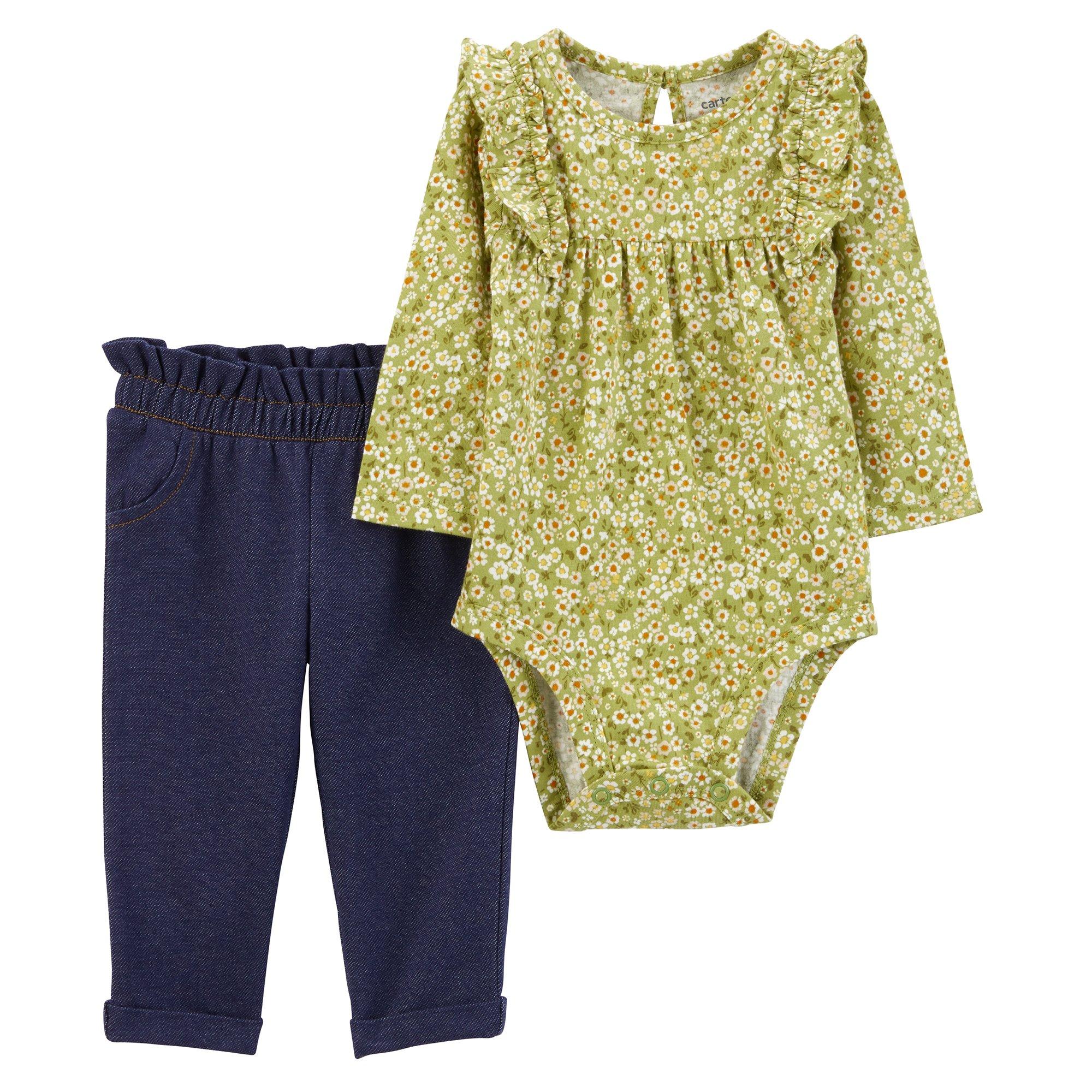 Baby Girls 2pc. Long Sleeve Floral Peplum Bodysuit Set