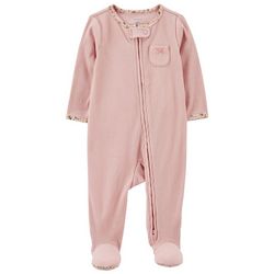 Carters Baby Girls 2-Way Zip Ribbed Footed Bodysuit
