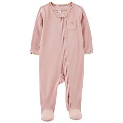 Baby Girls 2-Way Zip Ribbed Footed Bodysuit