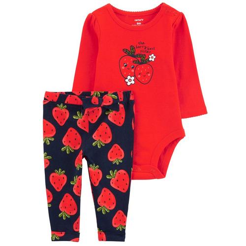 Baby Girls 2pc. Strawberry Long Sleeve Bodysuit Pant