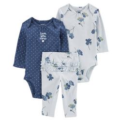 Baby Girls 3pc. Blue Floral Pant Set