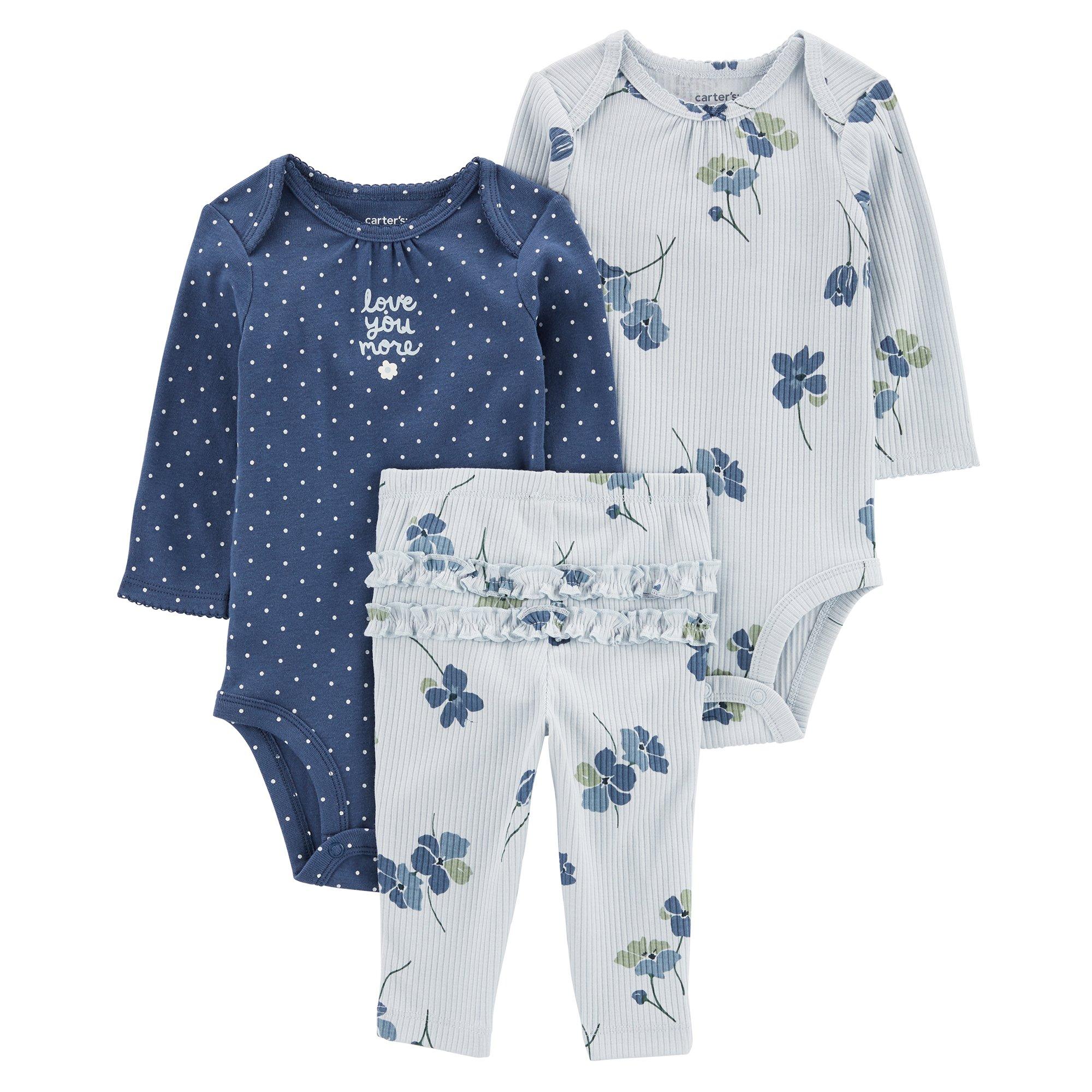 Real Love, Matching Sets, Baby Girl Denim Dress And Leggings 8 Months  Blue White Flowers Dots Butterflies