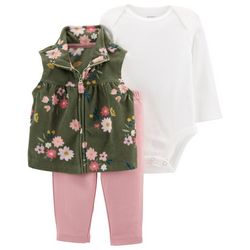 Carters Baby Girls 3-pc. Floral Zippered Vest Set
