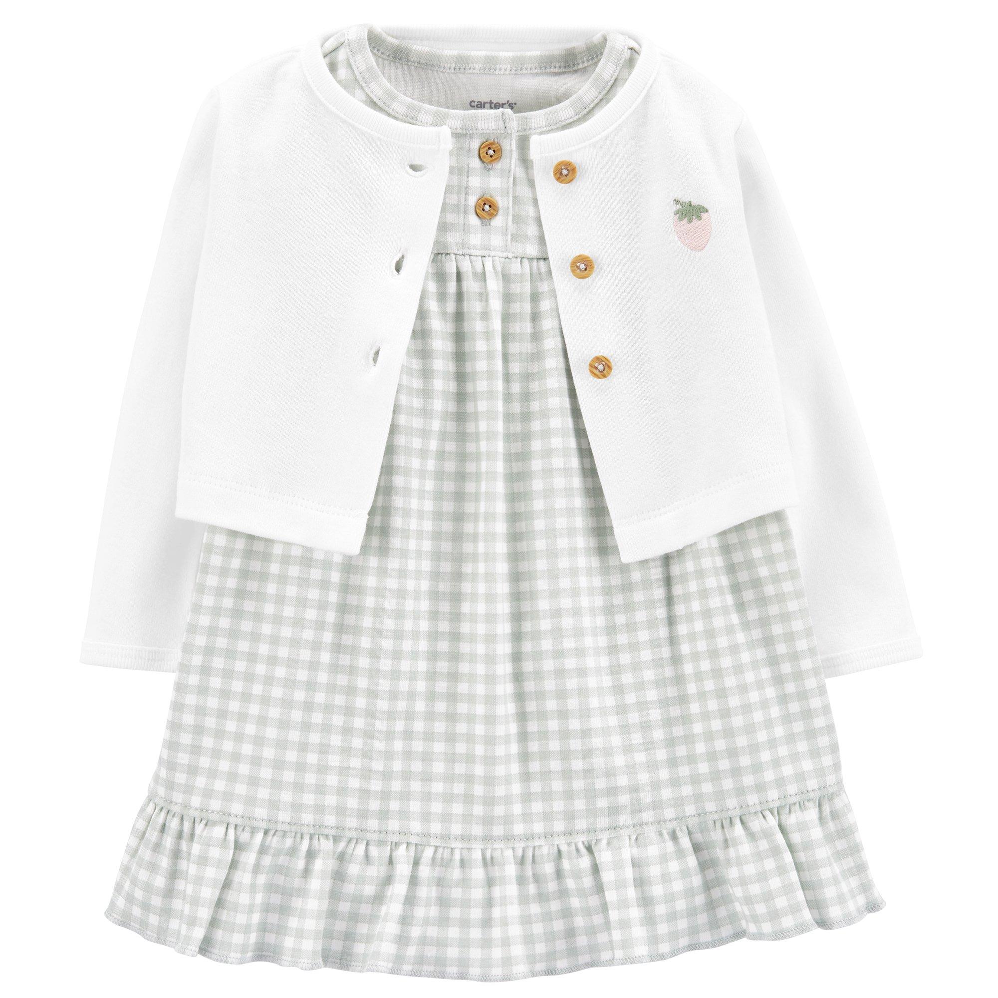 Baby Girls 2-pc. Cardigan & Gingham Bodysuit Set