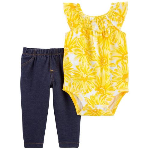 Carters Baby Girls 2-pc. Yellow Floral Bodysuit Pant