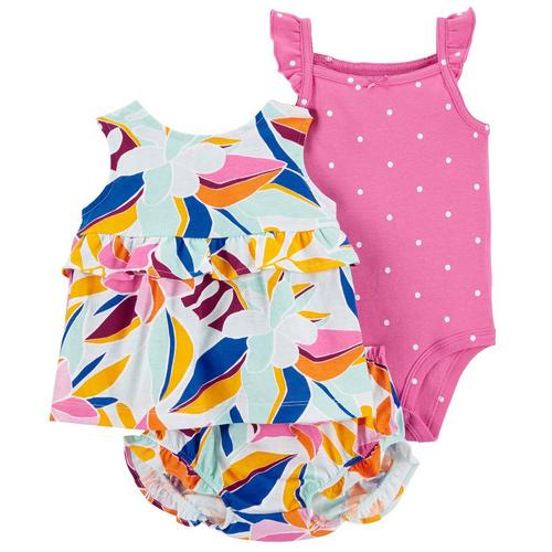 Carters Baby Girls 3-pc. Floral Dot Bodysuit Set