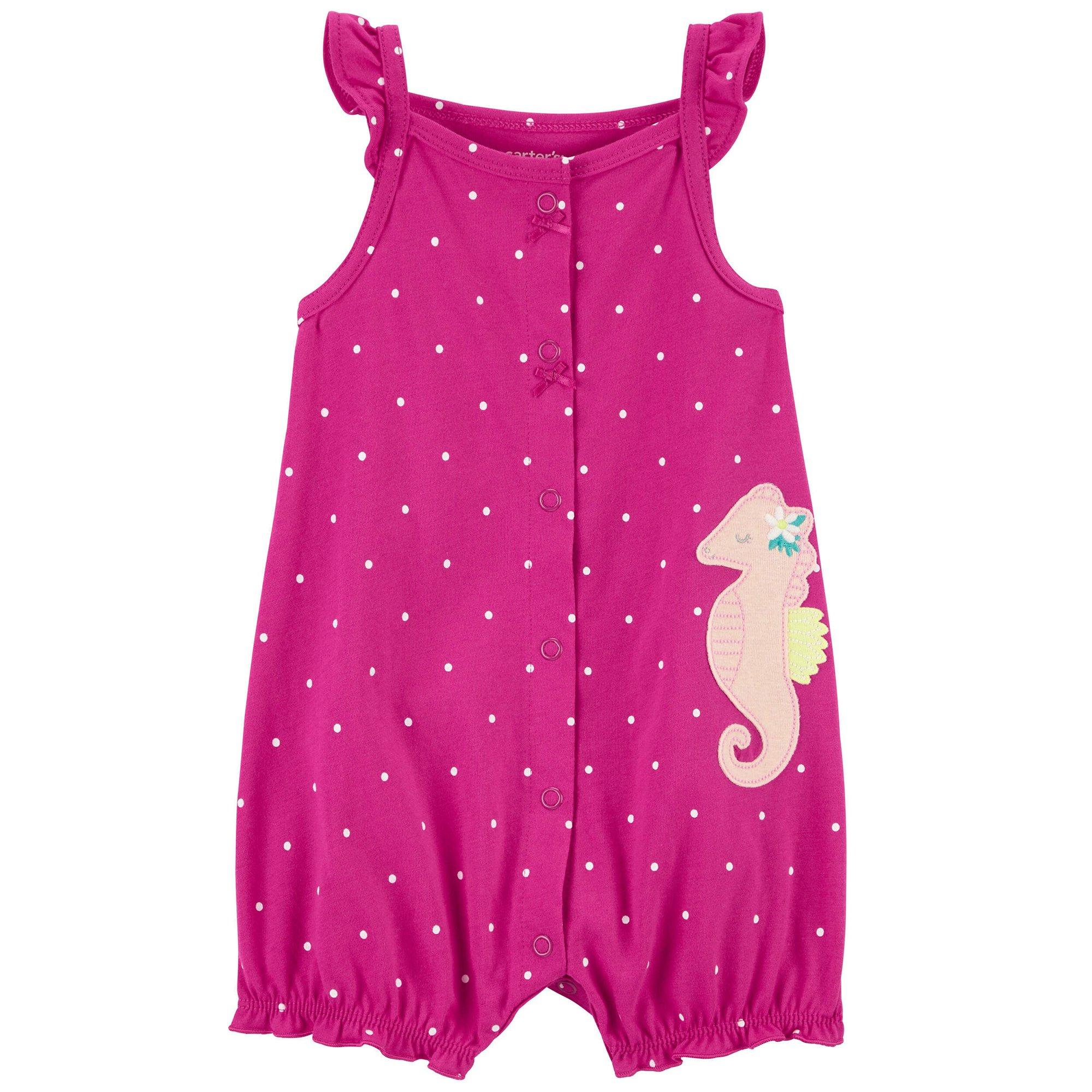 Carters Baby Girls Seahorse Snap-Up Cotton Romper
